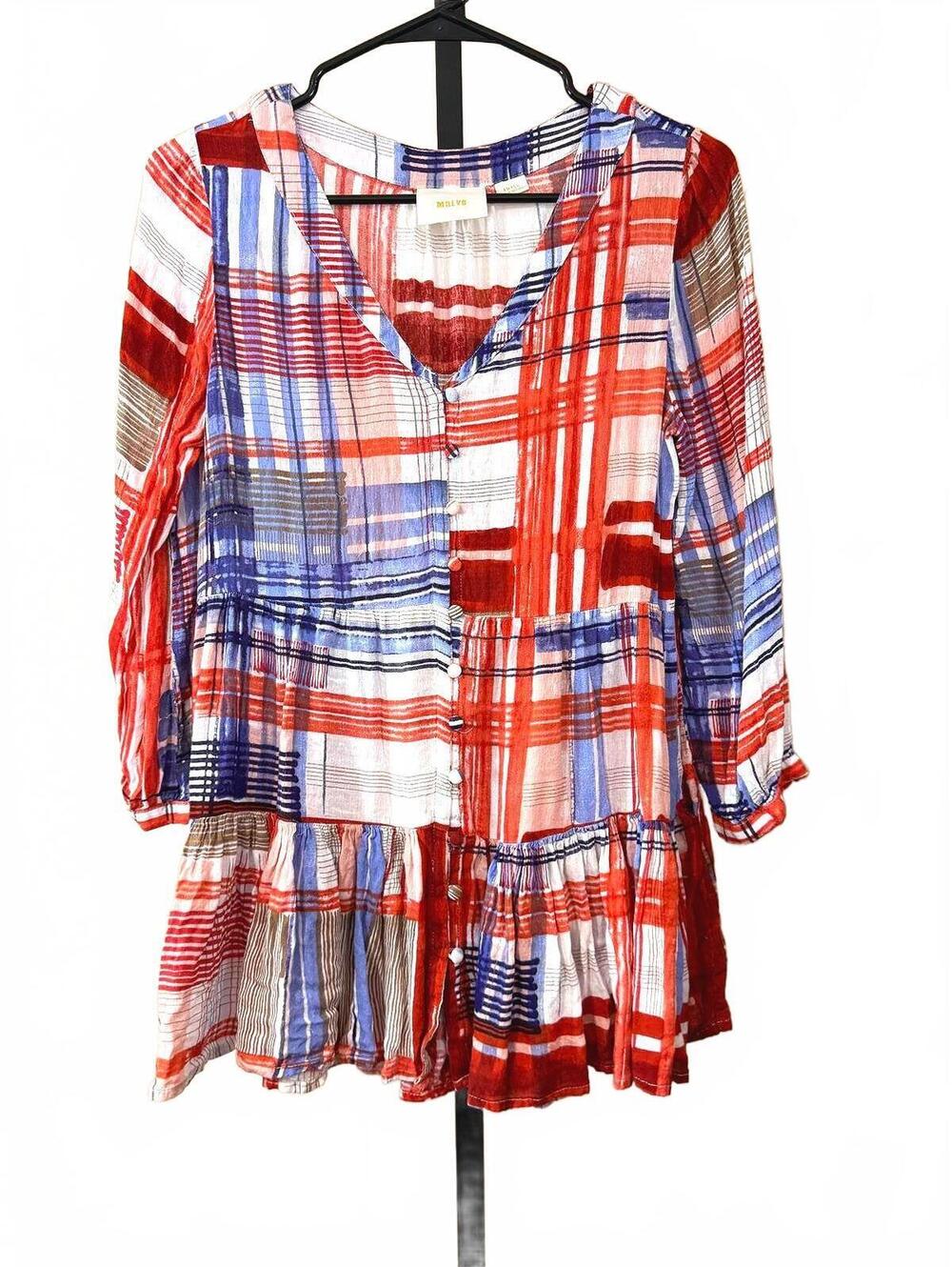 Maeve Small Women's Plaid Button-Front Tunic Top